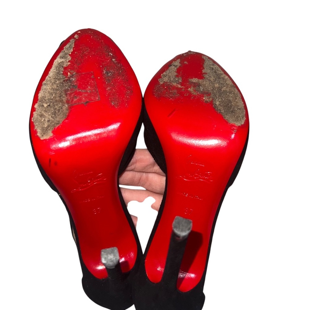 Christian Louboutin Black Peep-Toe Heels - Picture 8 of 11
